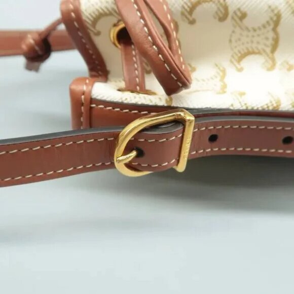 100% Authentic CELINE Drawstring Bucket White Leather Shoulder Bag 1122-10424 - Picture 8 of 12